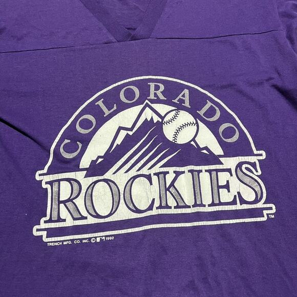 Vintage 90s Colorado Rockies Purple MLB V-Neck T-Shirt - Picture 2 of 4